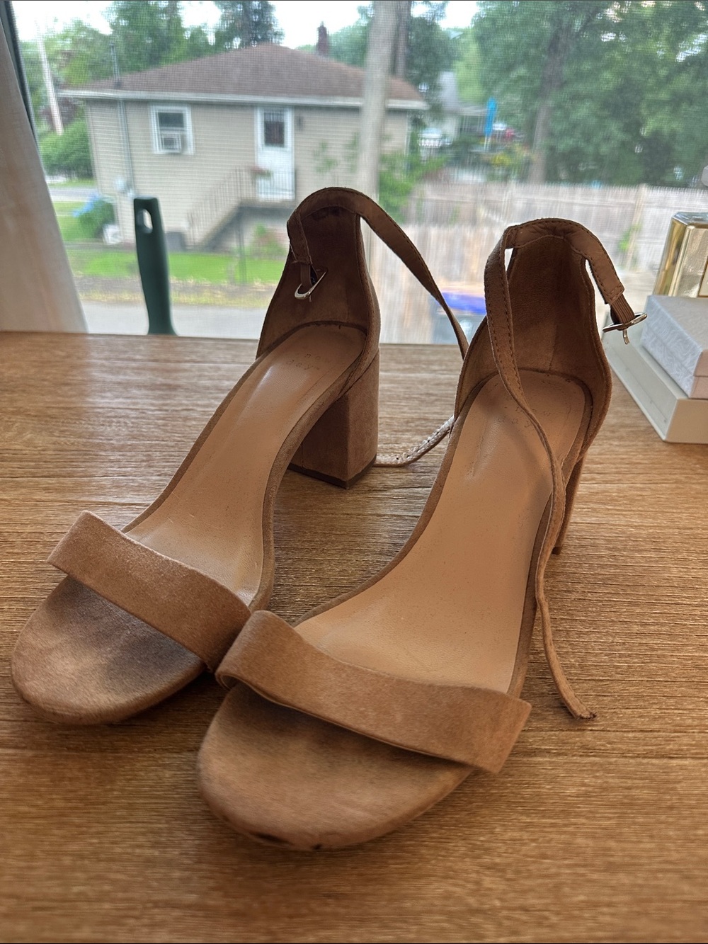 a new day Tan Suede Block Heel Sandals with Ankle Strap